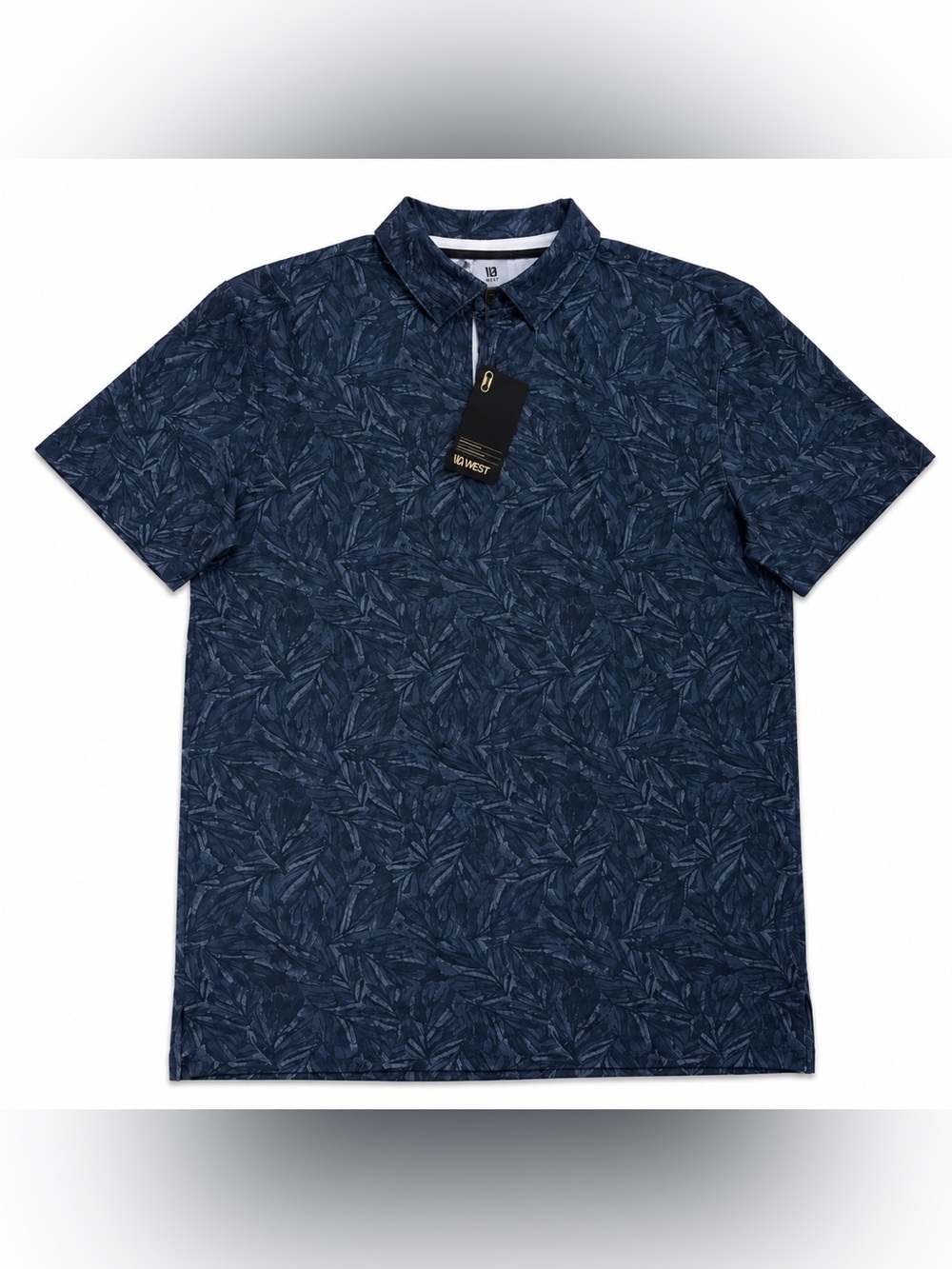 LVR Vrst Men's Navy Leaf-Print Golf Polo Shirt Moisture Wicking NEW